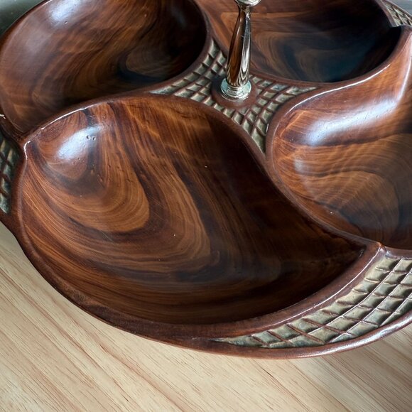 Vintage Divided Serving Tray MCM byCalifornia 328-USA Wooden Look With Handle & - Picture 5 of 14